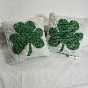 C&F Home Shamrock St. Patrick's Day Hooked White Mini Accent Pillow 8" x 8"  Set